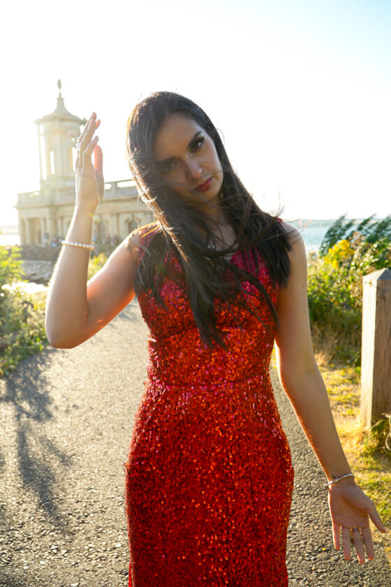 gabriella portrait red dress